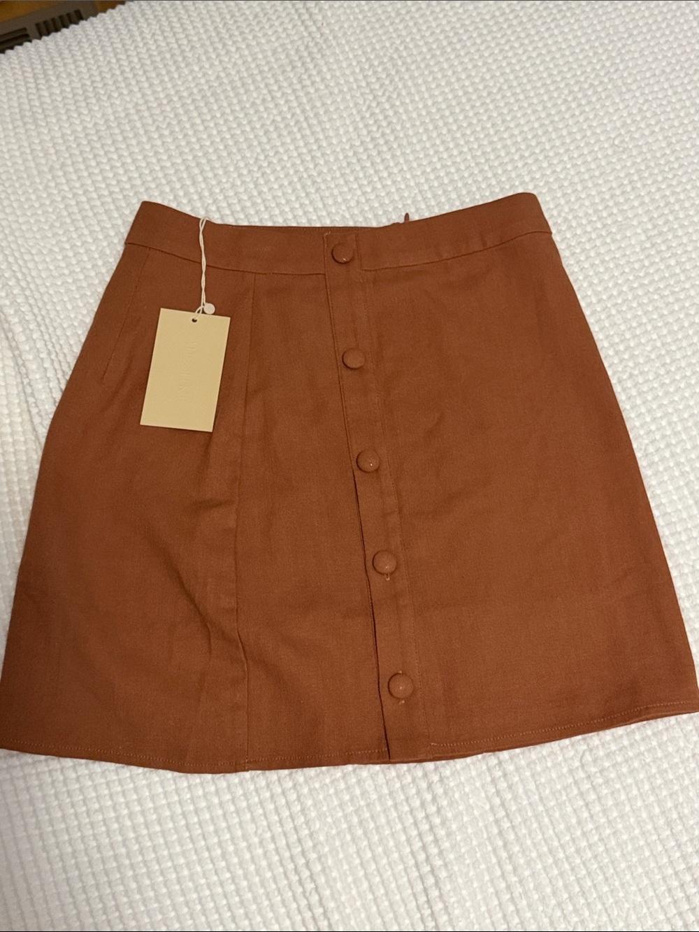 Meshki Rust Button-Front Mini Skirt